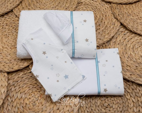 Λαδόπανο λευκό-σιέλ “Baby Star” Lina Baby 1309-4