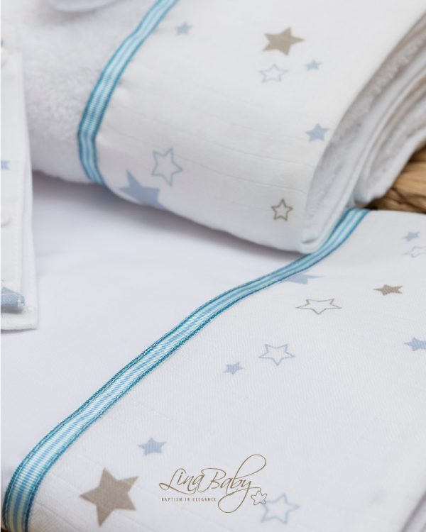 Λαδόπανο λευκό-σιέλ “Baby Star” Lina Baby 1309-4 - Image 2