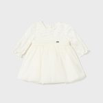 Φόρεμα με τούλι κεντητό εκρού Mayoral