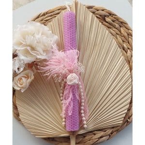 Πασχαλινή Λαμπάδα Κυρήθρα μωβ λιλά "Λουλούδια και φτερά"