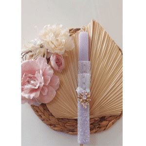 Πασχαλινή Λαμπάδα με κόσμημα καρφίτσα λιλά αρωματική